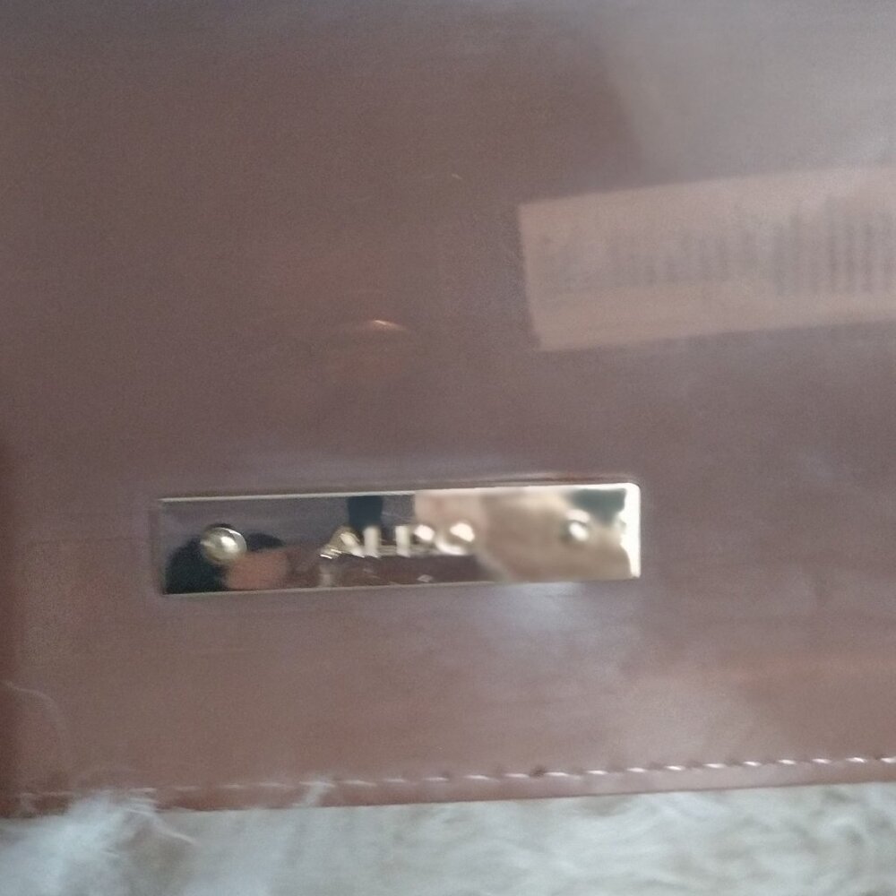 ALDO Mini Top Handle Crossbody Bag Brown Faux Leather Gold Hardware Small Purse - Picture 3 of 7